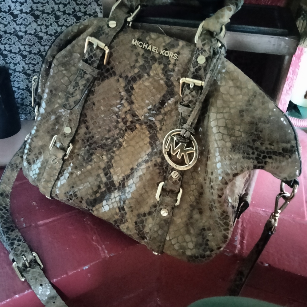 Michael Kors Brown Snake Print Shoulder Bag